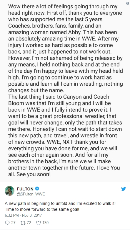 Сойер Фултон уволен из NXT