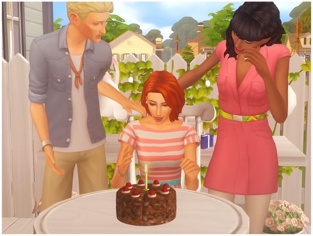 Групповые позы и декоративный торт Small pose pack and chocolate birthday cake by JosieSimblr - Декоративная еда для Sims 4 - Еда для Sims 4 - Каталог файлов Симс