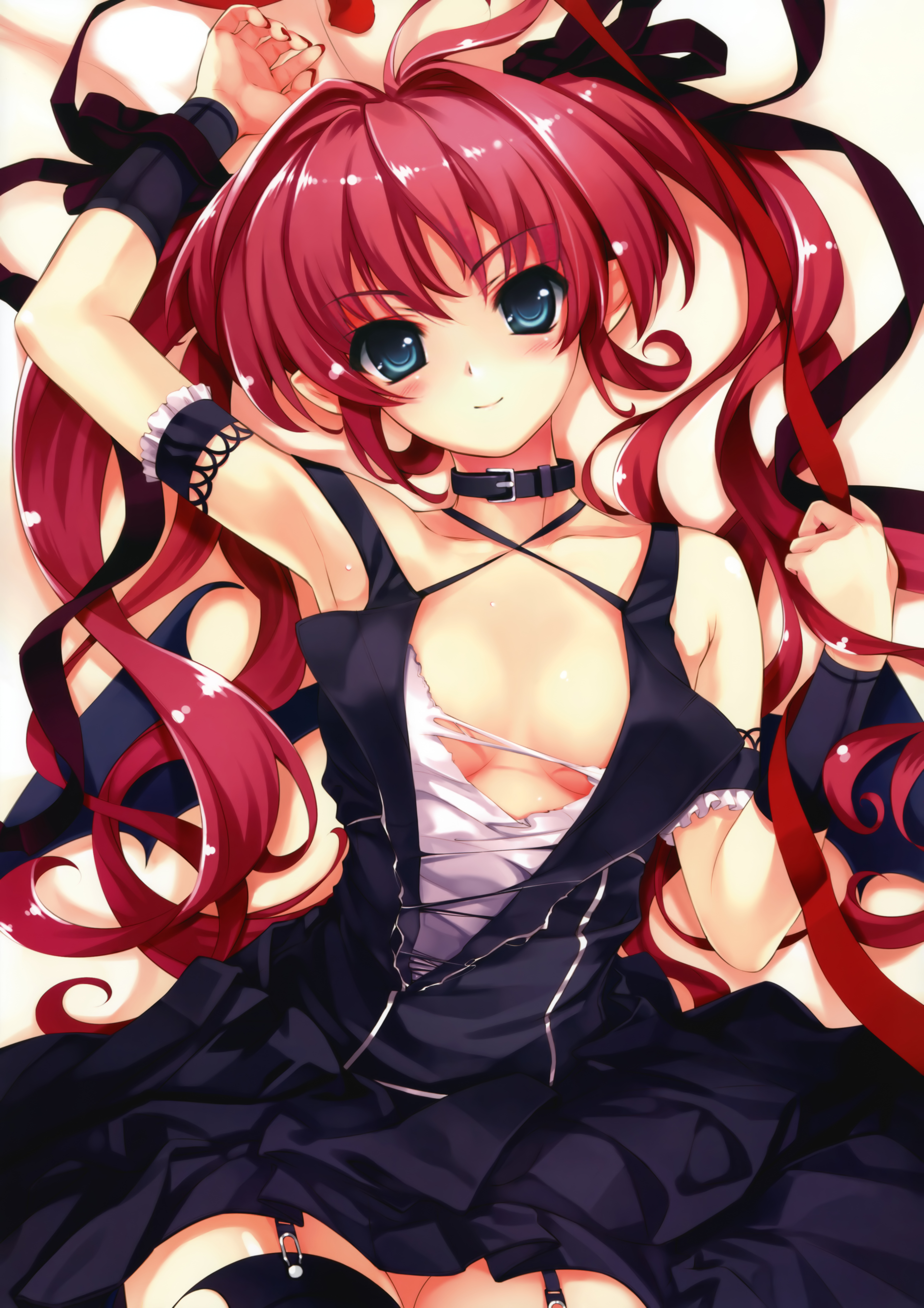 moe 154627 dress kuroya_shinobu nopan overfiltered scanning_resolution thighhighs torn_clothes.jpg