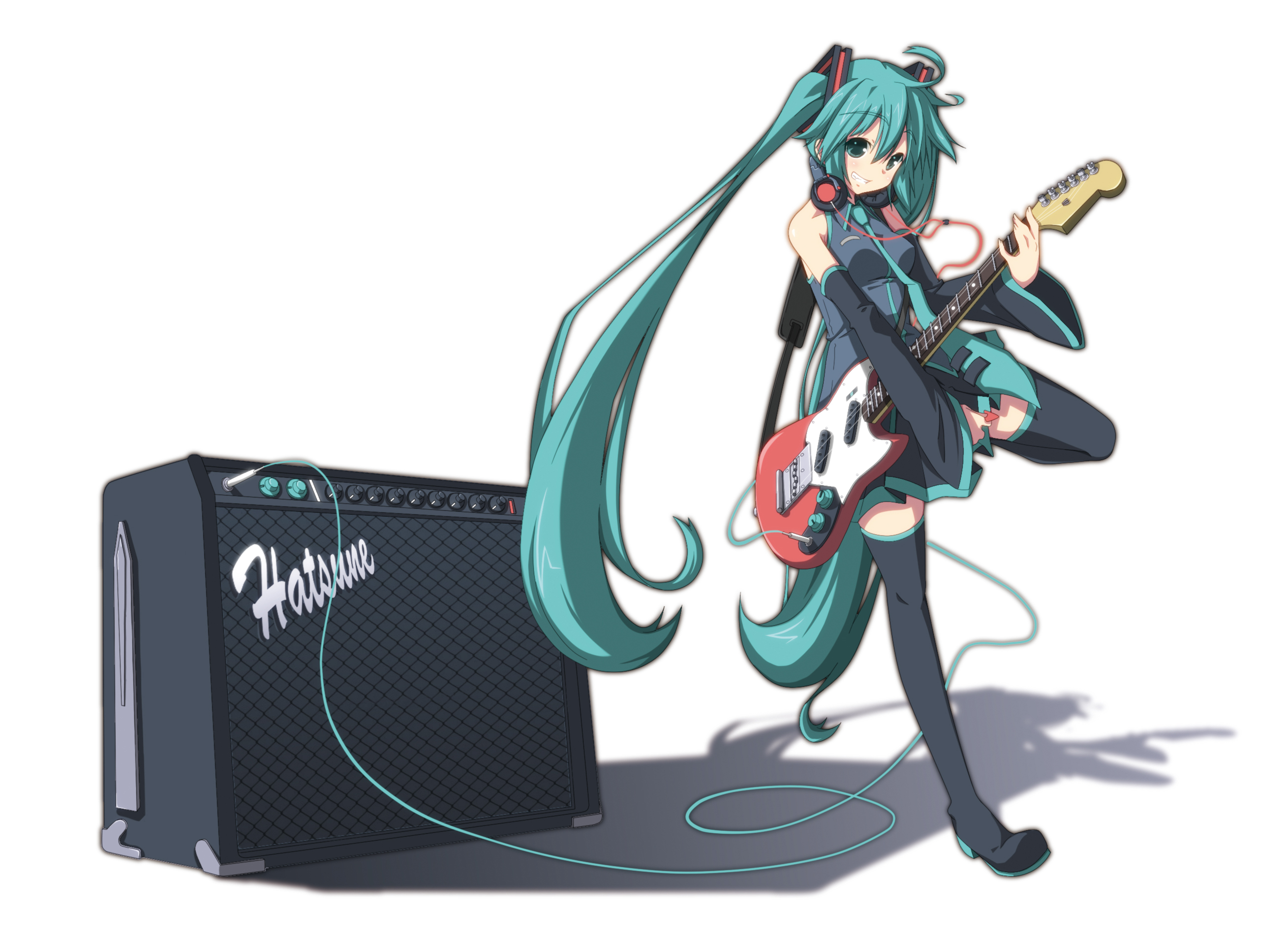 Konachan.com - 79735 green_eyes green_hair guitar hatsune_miku headphones long_hair vocaloid white.j