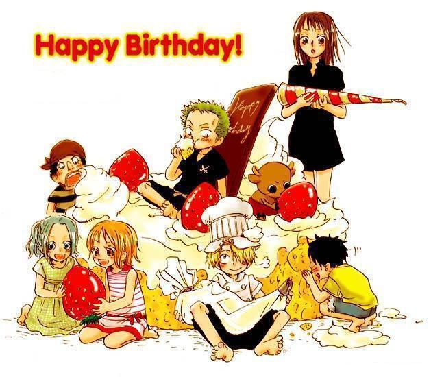 Happy pieces. One piece с днем рождения. Ван Пис Happy Birthday. Открытка Ван Пис с днем рождения. Ван Пис поздравления с днем рождения.