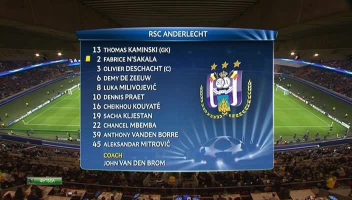 Лига Чемпионов 2013-2014  Группа С  4-й тур  ПСЖ (Париж, Франция) - Андерлехт (Брюссель, Бельгия)  Н