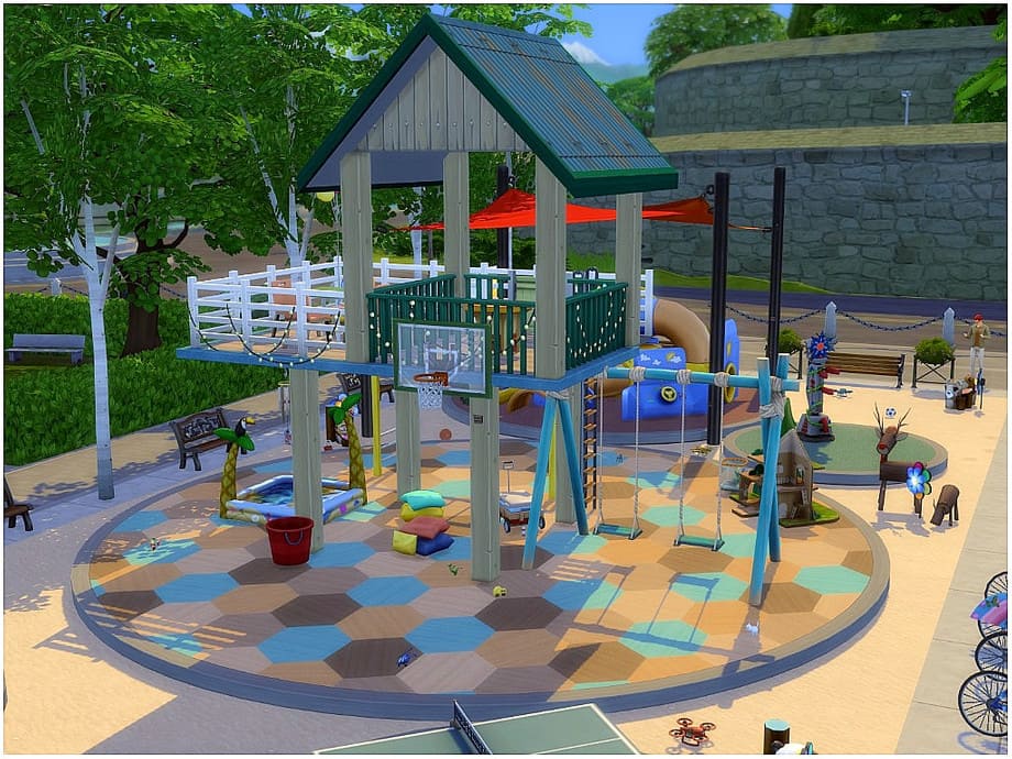 Большой парк с детской площадкой от lotsbymanal для Симс 4
