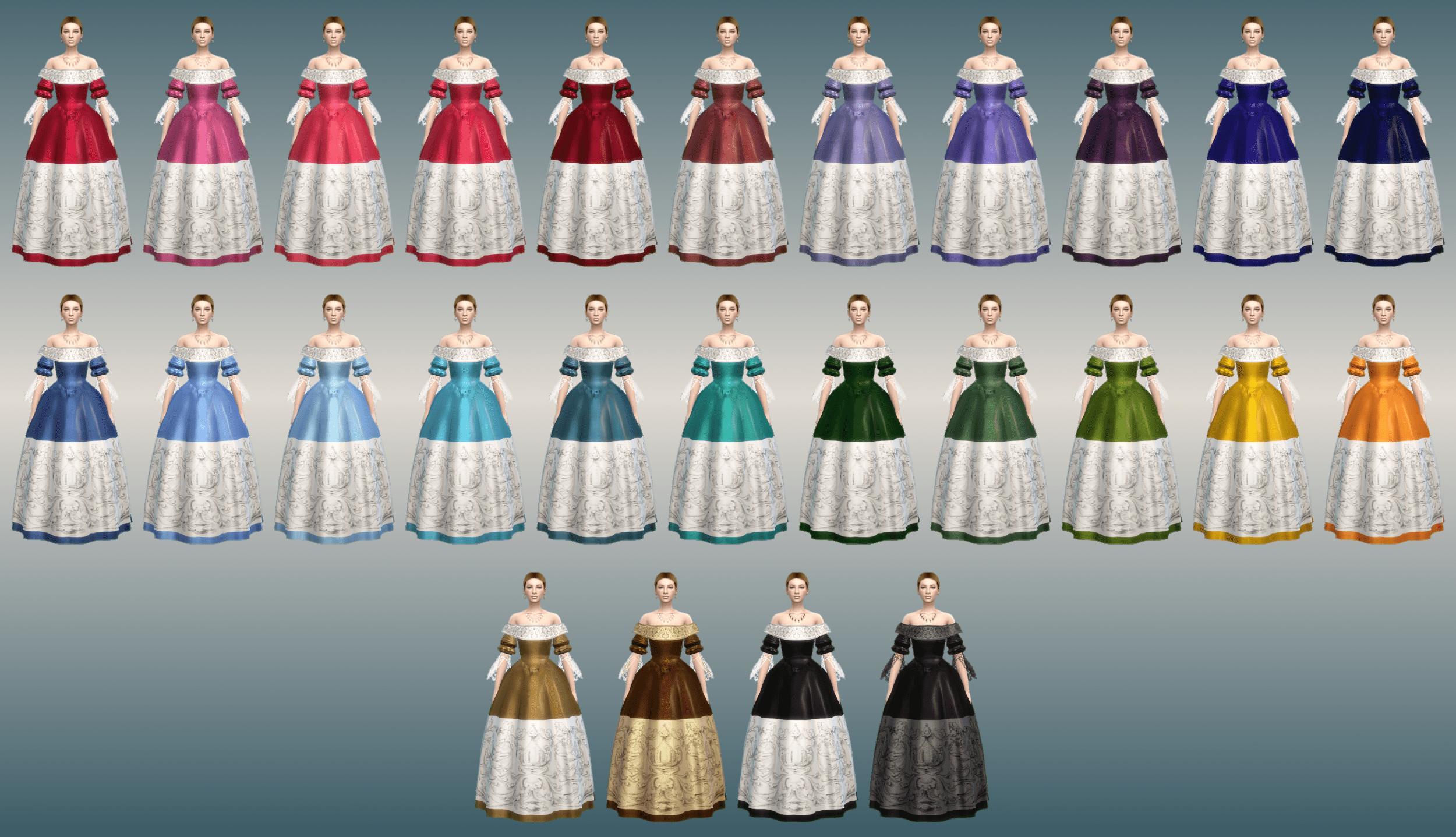 Бальное платье 1841 года от vintagesimstress для Симс 4