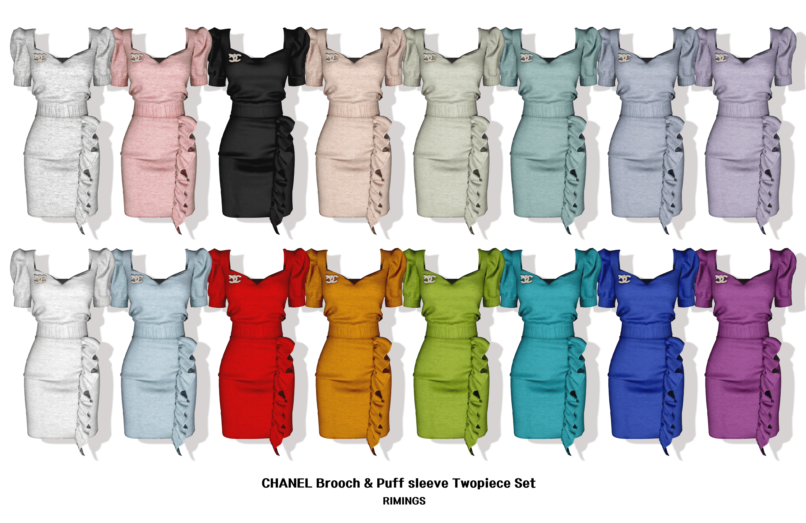 Платье CHANEL Brooch & Puff sleeve Twopiece от RIMINGS для Симс 4