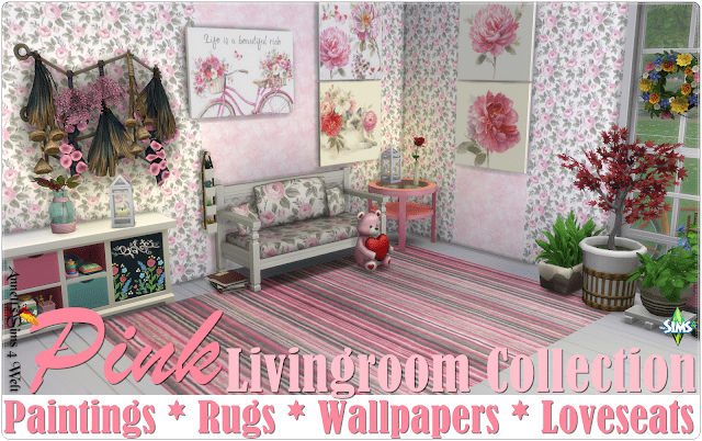Набор декора Pink Livingroom Collection  от Annett85 для Симс 4