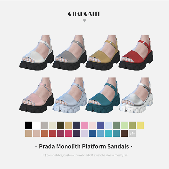 Босоножки Prada Monolith Platform Sandals от CHARONLEE для Симс 4