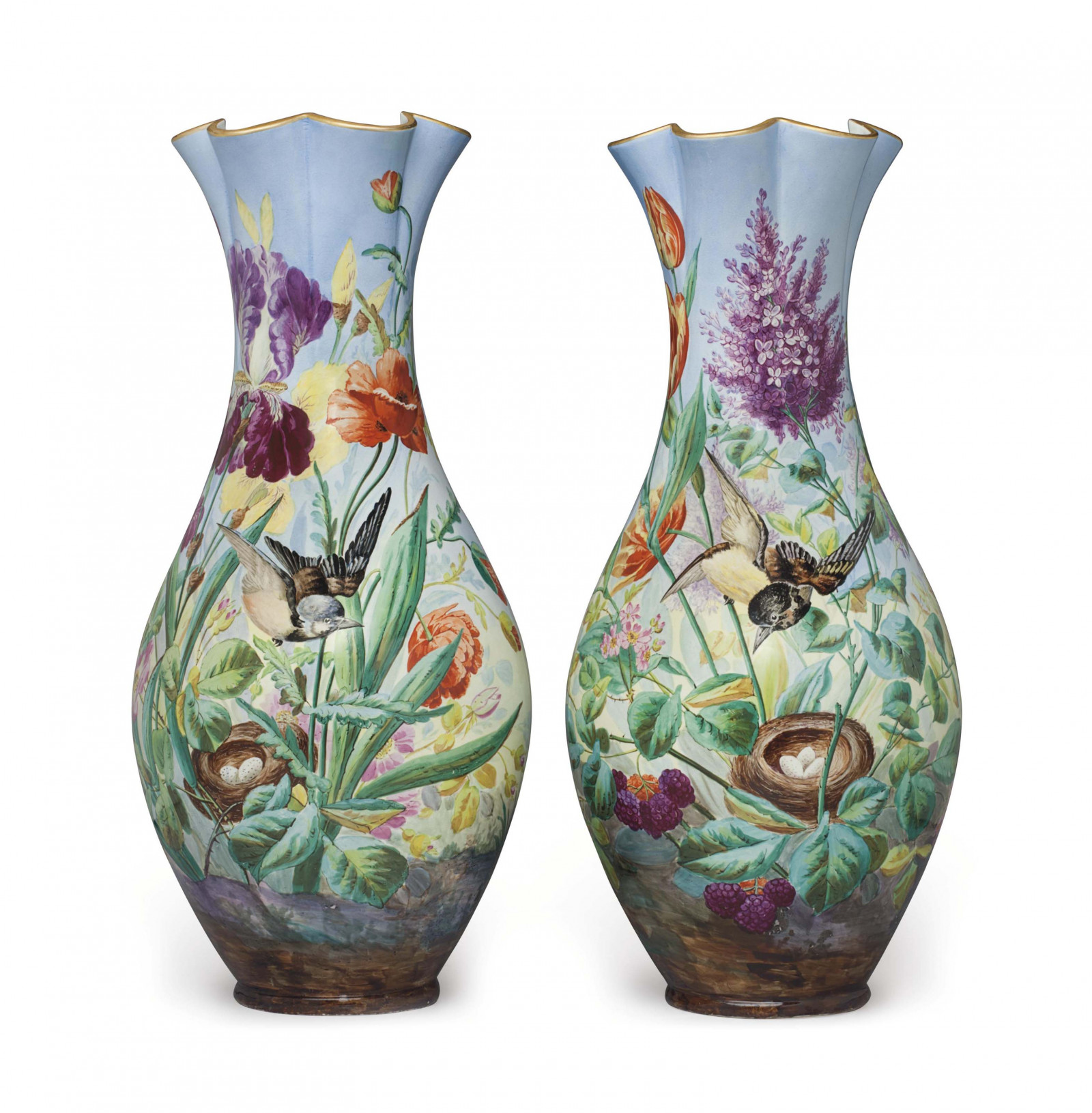 A PAIR OF BELGIAN PORCELAIN SKY-BLUE GROUND FLARE VASES.jpg