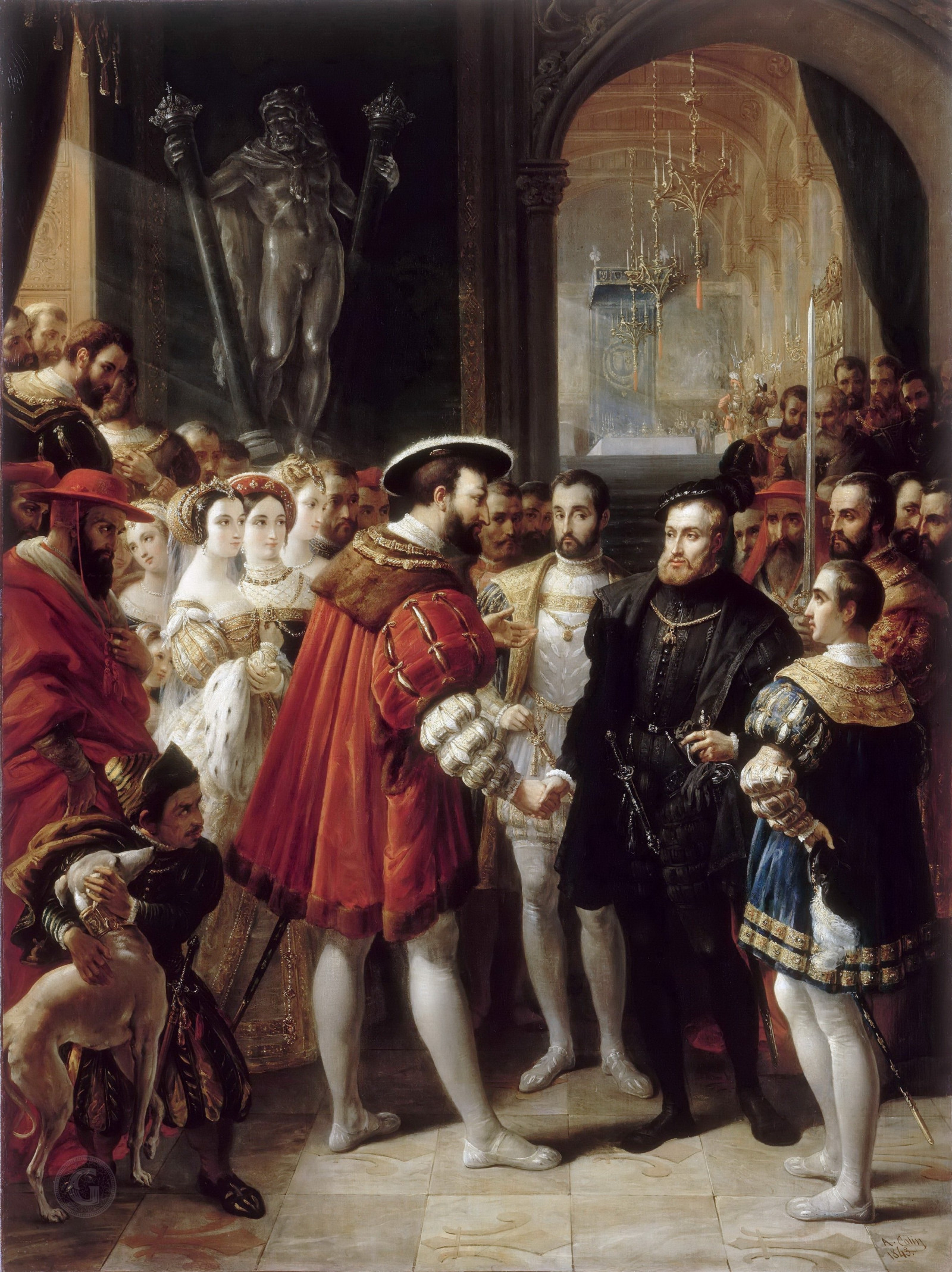 Лувр – Колен, Александр-Мари (Париж 1798-1873) -- Франциск I принимает в Лувре Карла V.jpg