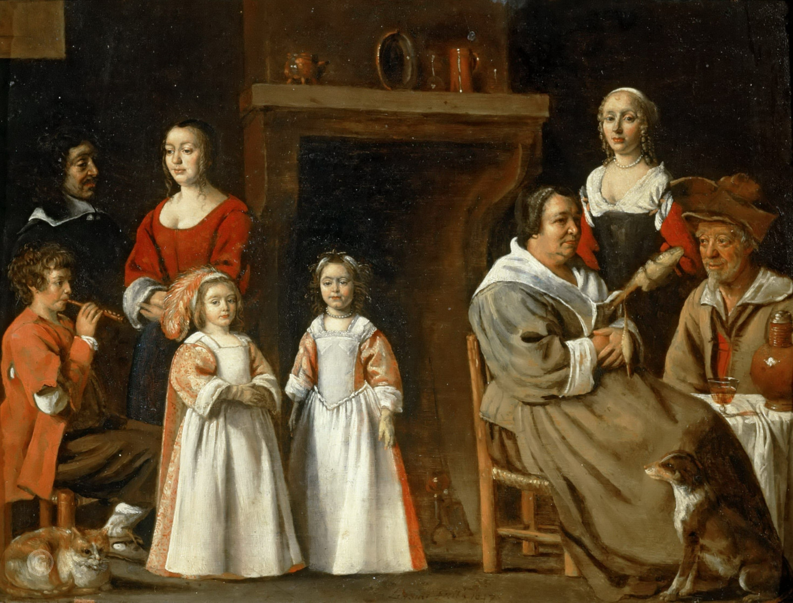 Лувр – Ленен, братья Антуан (ок1588-1648), Луи (ок1593-1648), Матье (1607-1677) -- Семейный портрет в интерьере.jpg