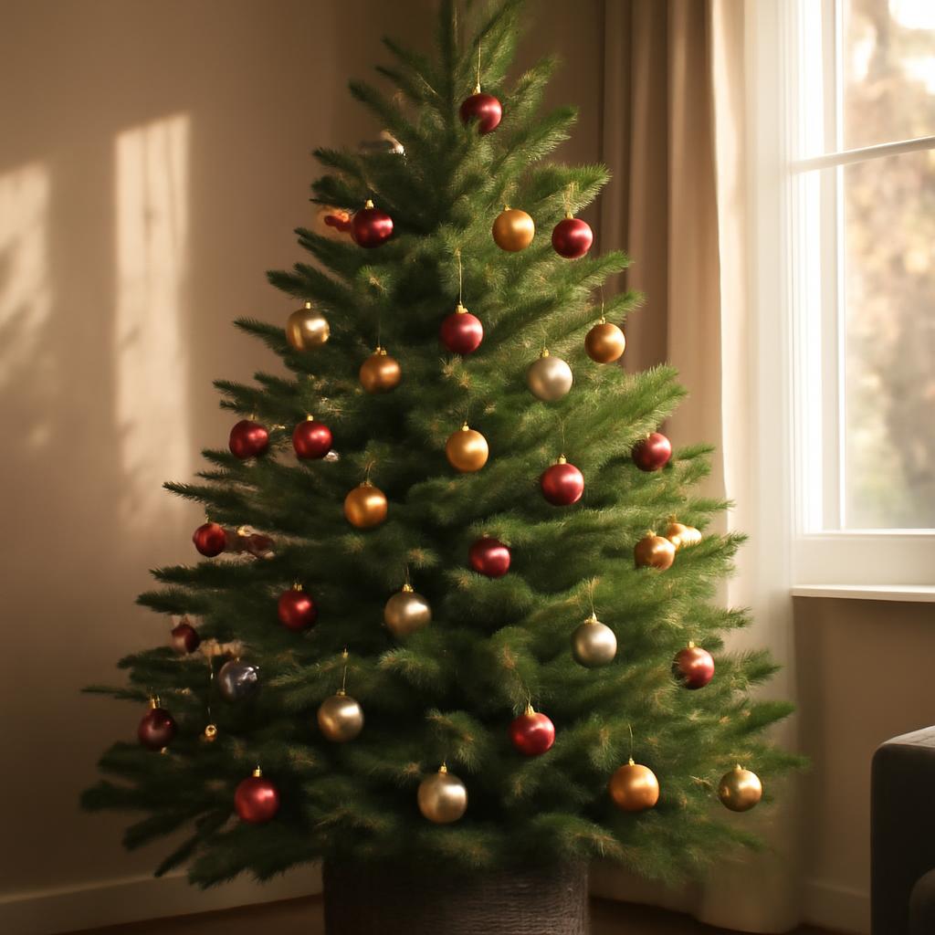 Украшенная елка Нордмана в интерьере