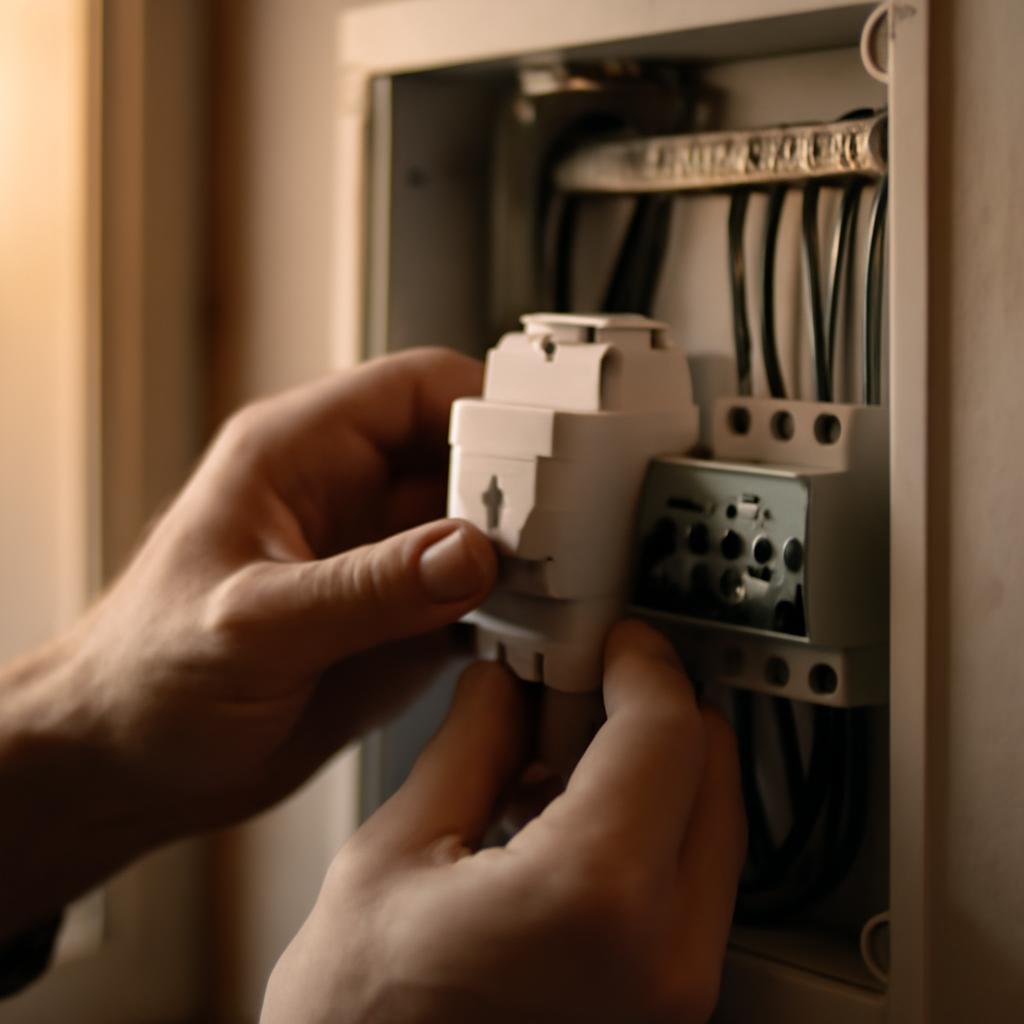 Процесс установки модульного разъёма в распределительном щите