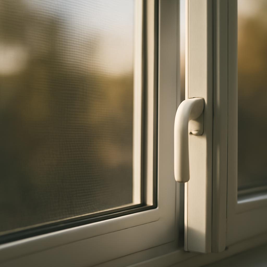 Москитная сетка на пластиковом окне в открытом положении