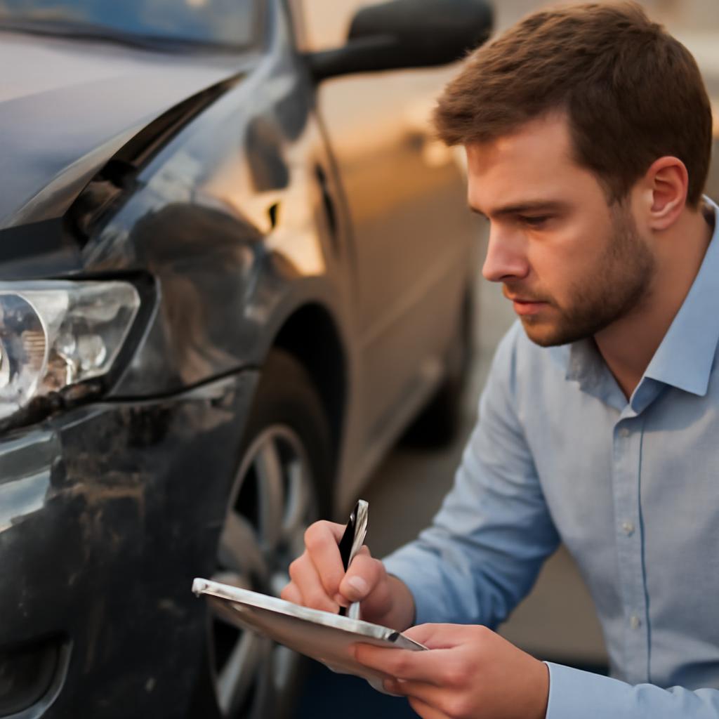 Специалист рассчитывает стоимость ремонта повреждённого автомобиля