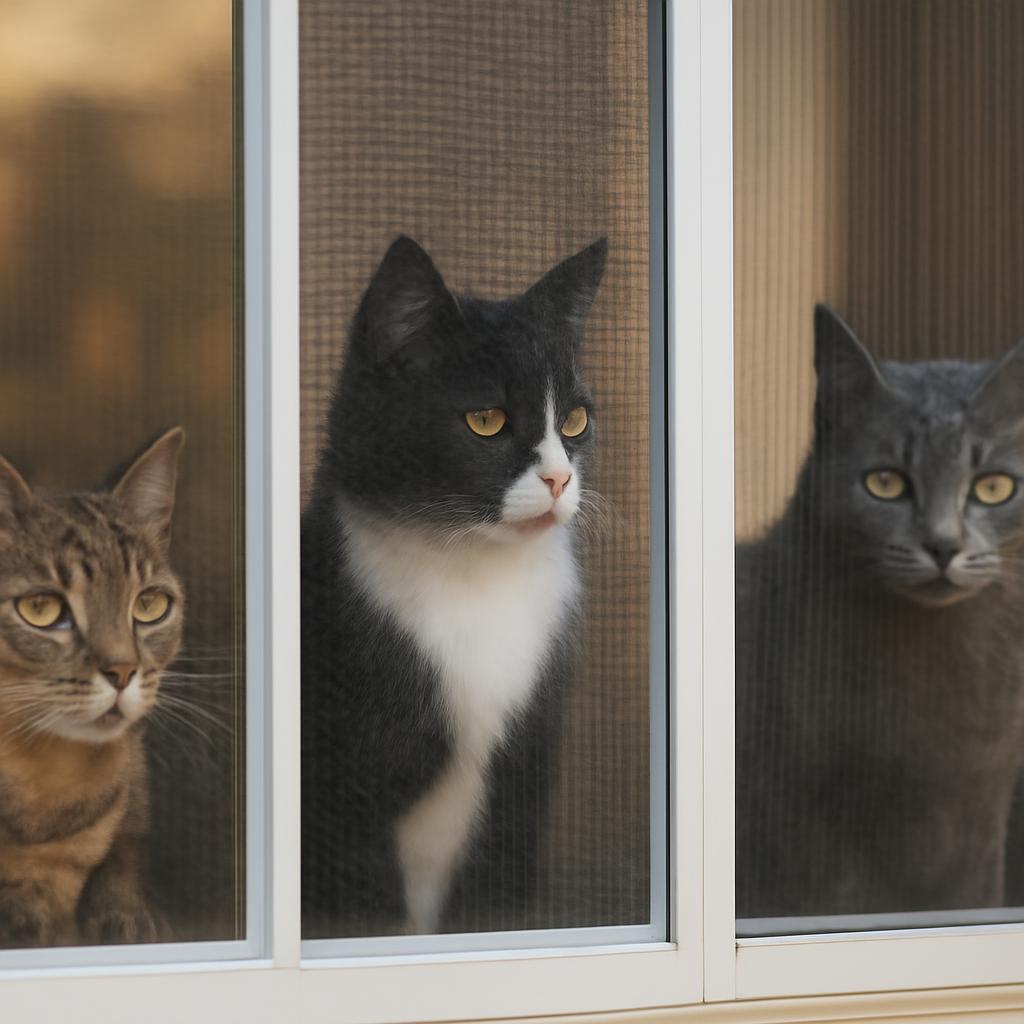 Различные типы москитных сеток для окон с кошками