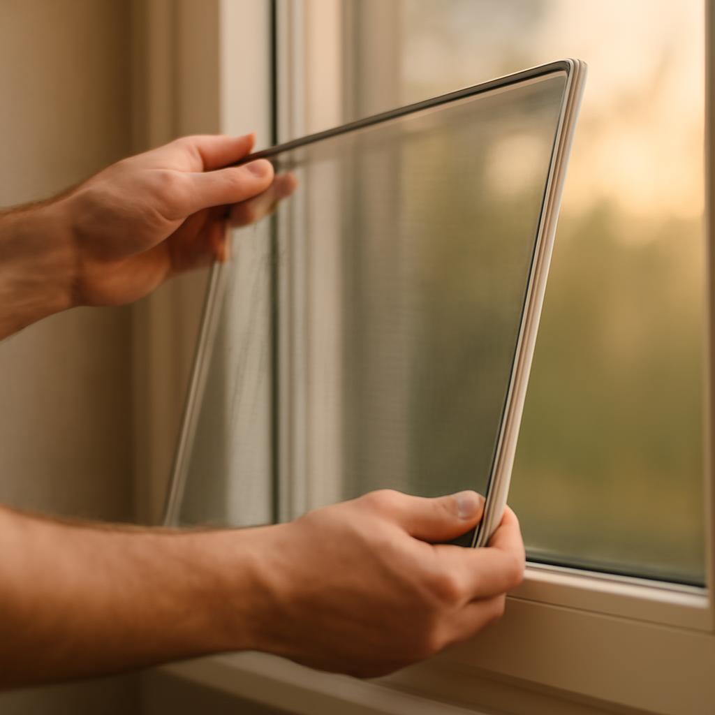 Процесс демонтажа москитной сетки с окна