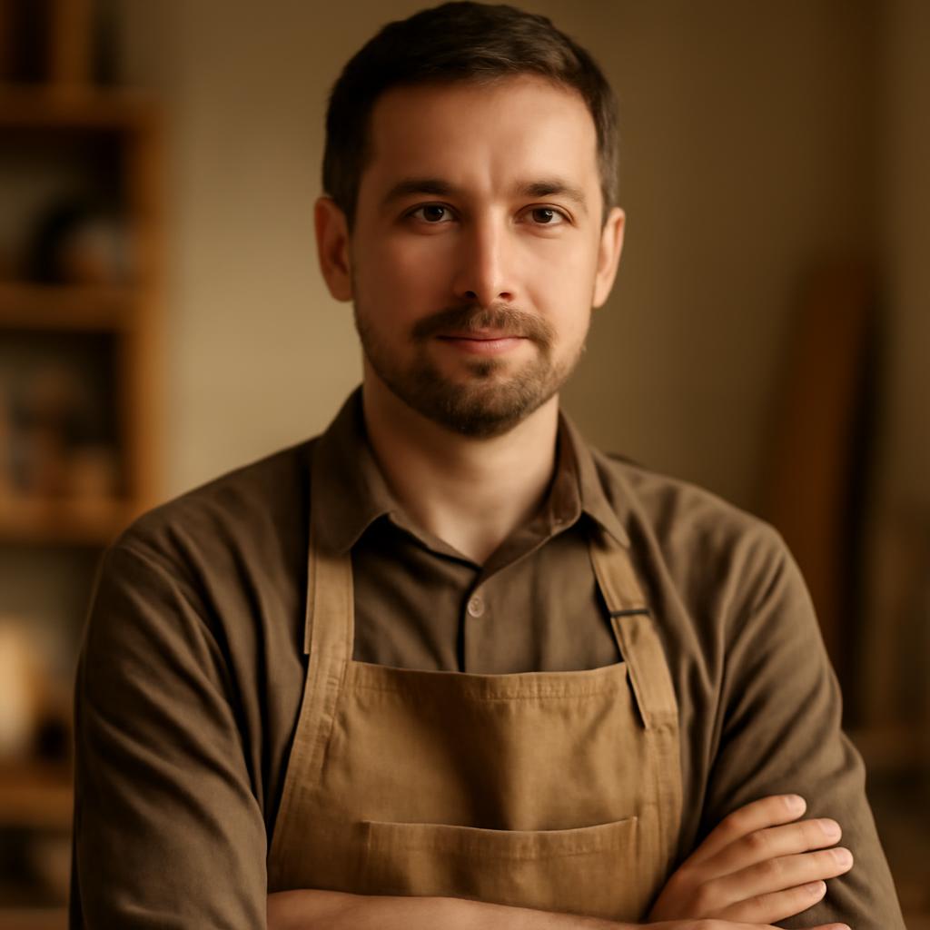 Дмитрий Соколов — профессиональный портрет специалиста по домашнему обустройству в студии с теплым освещением