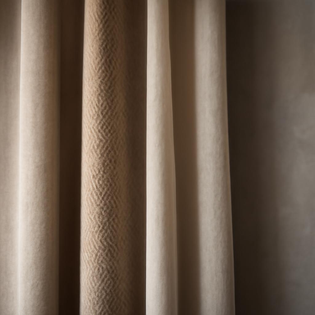 Различные текстуры штор на фоне серых обоев