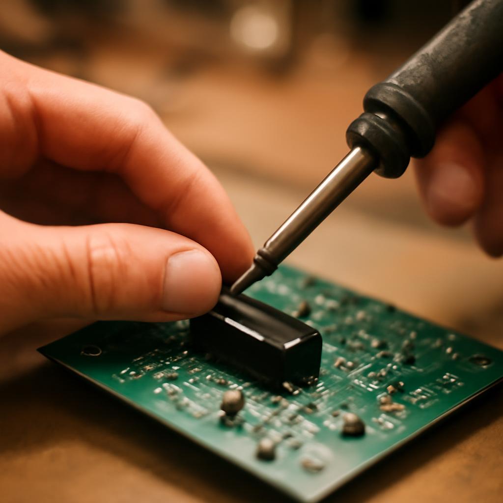 Изображение процесса интеграции межплатных разъёмов в плату сварочного аппарата