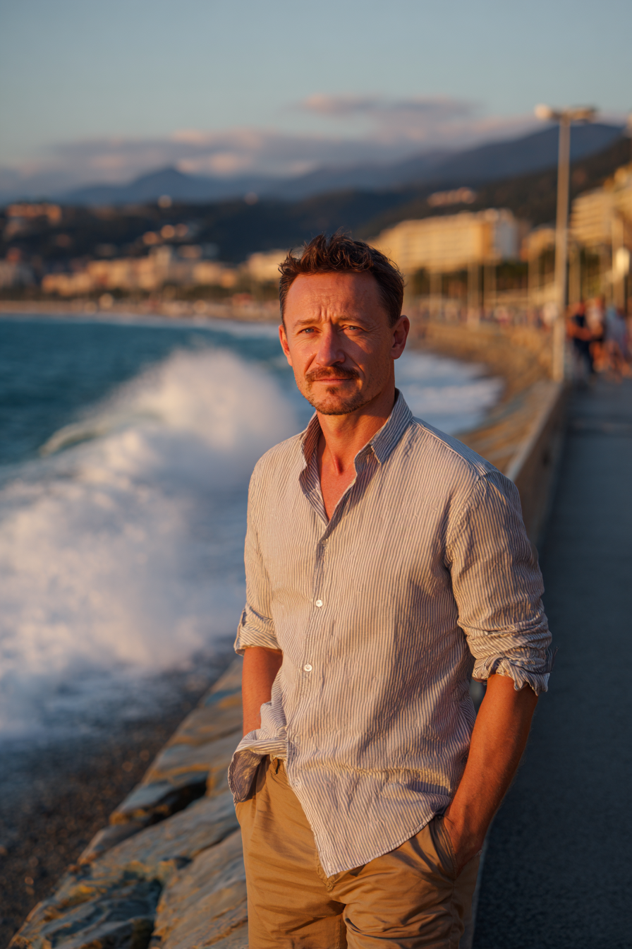 Дмитрий Ковалёв — портрет эксперта в casual одежде на фоне моря и гор Сочи