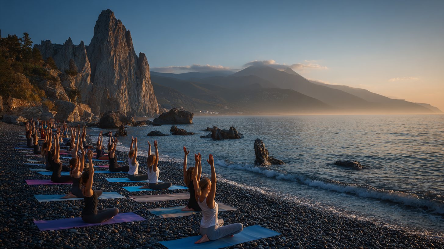 Занятия пилатесом на пляже в Крыму