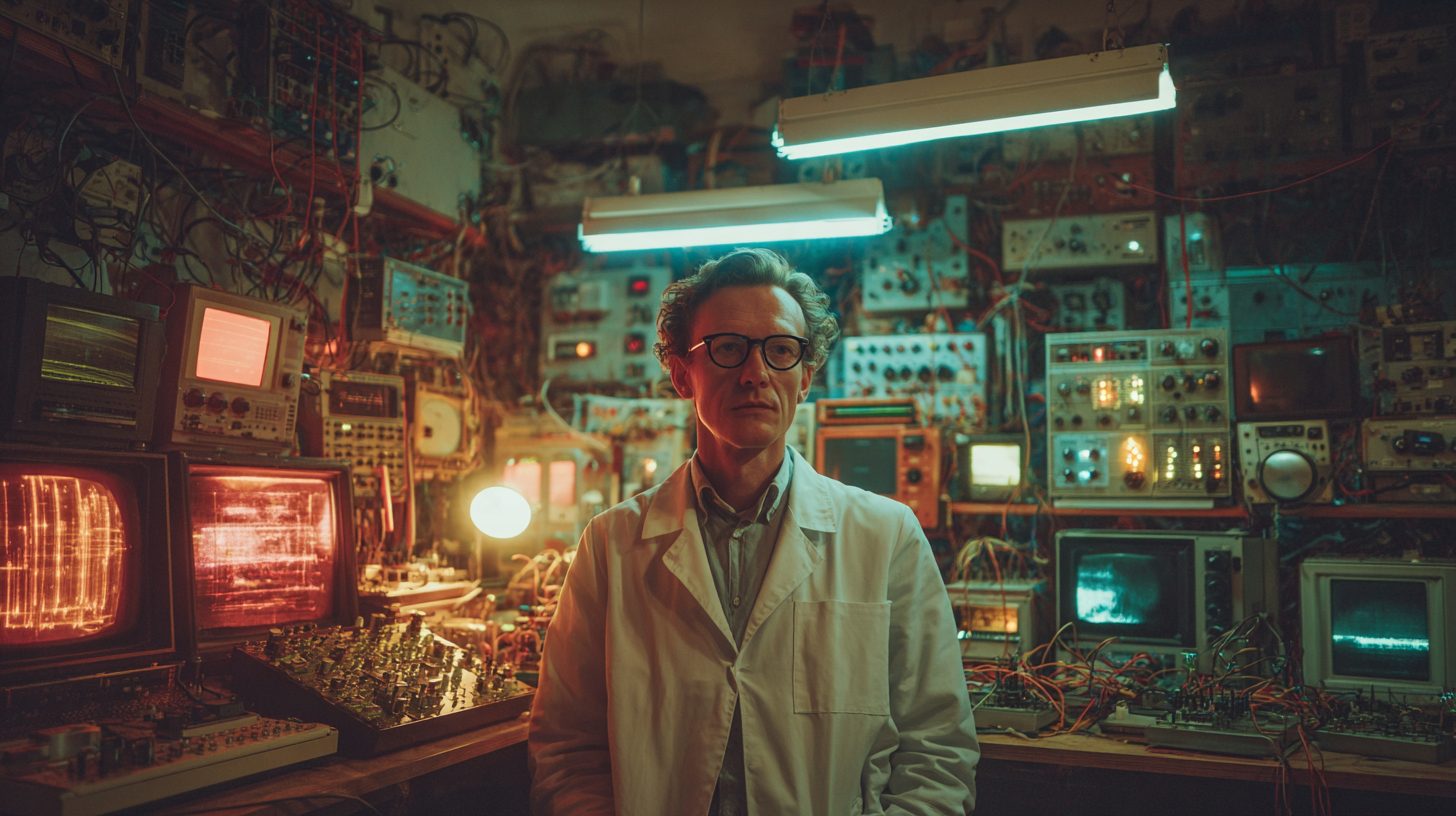 Дмитрий Соколов — портрет инженера-электрика в лабораторной обстановке с осветительными приборами