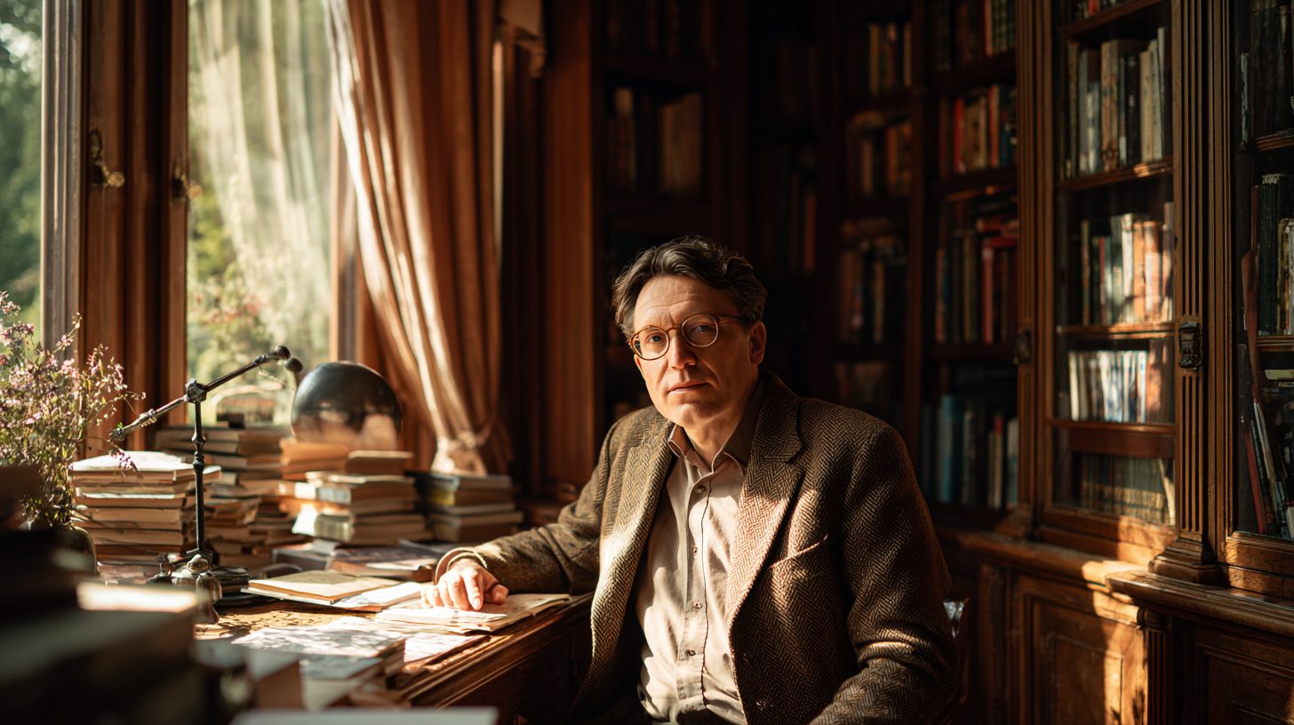 Сергей Козлов — профессиональное фото автора в кабинете с книгами по психологии