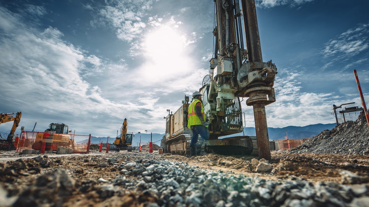 Специалист проводит бурение скважины для геологических изысканий на строительном участке