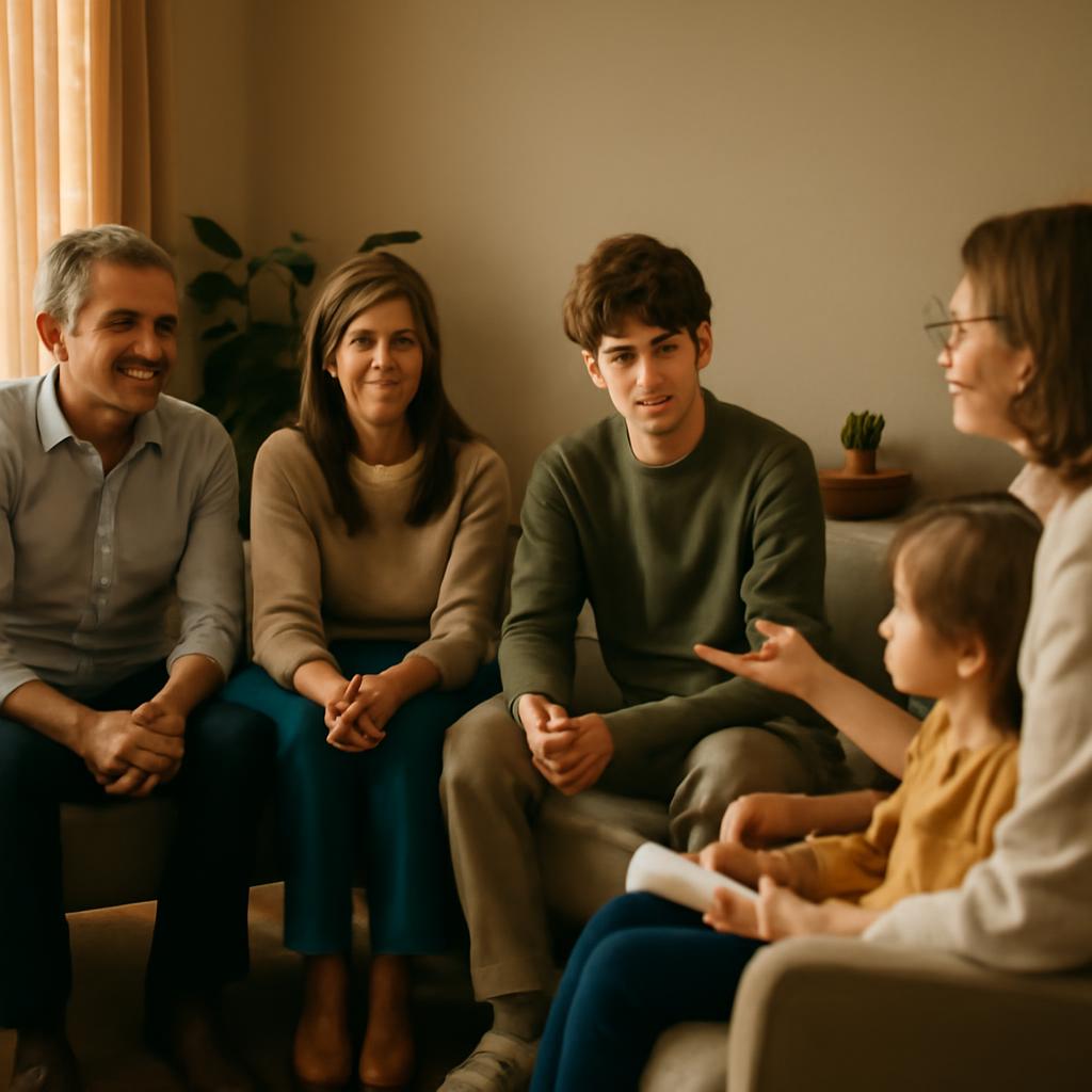 Семья на сессии нарративной терапии