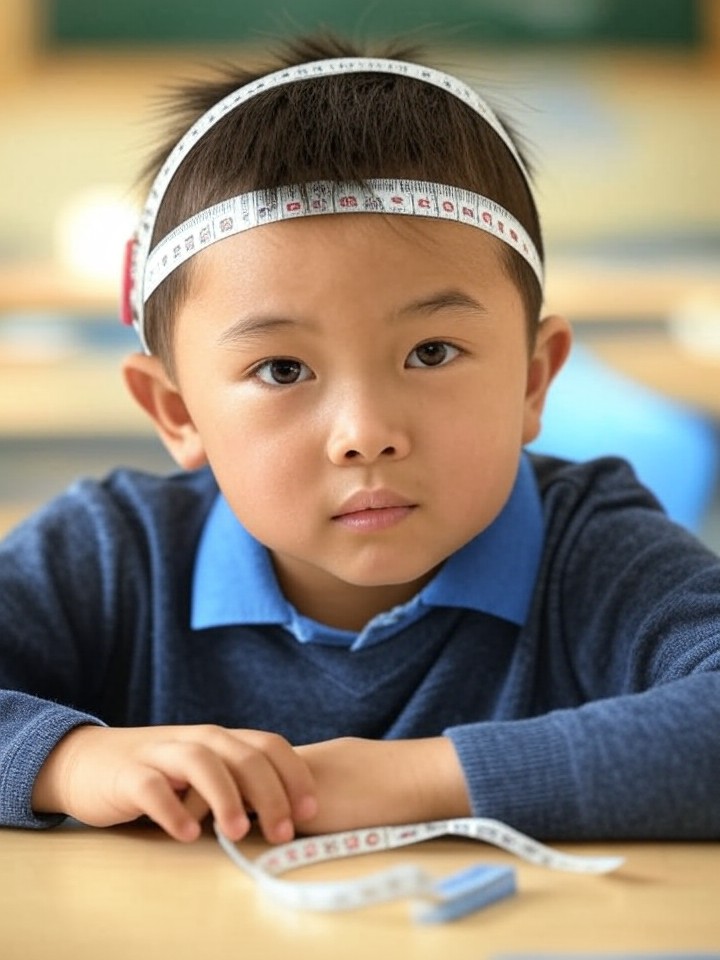 Измерение окружности головы у ребенка с помощью сантиметровой ленты