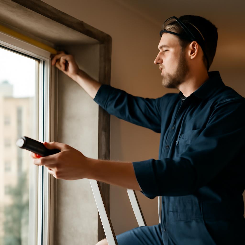 Процесс замера размеров оконного проема инструментами