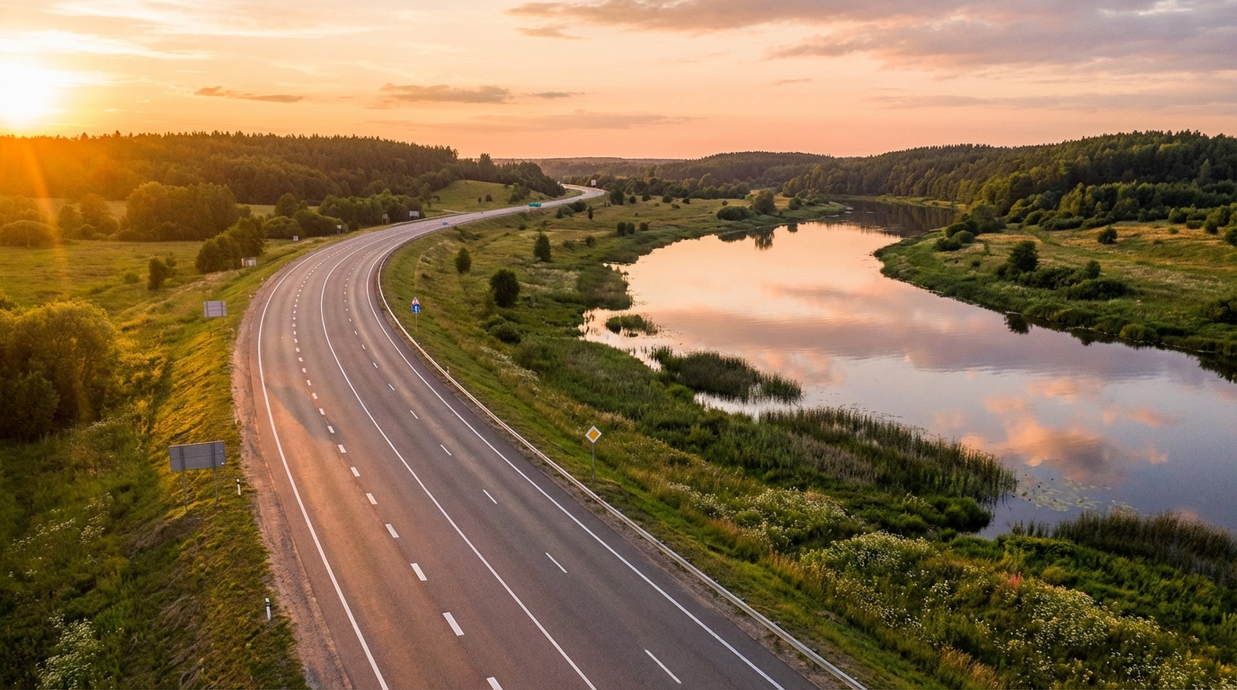 Дорога от Минска до Санкт-Петербурга с видами на реку