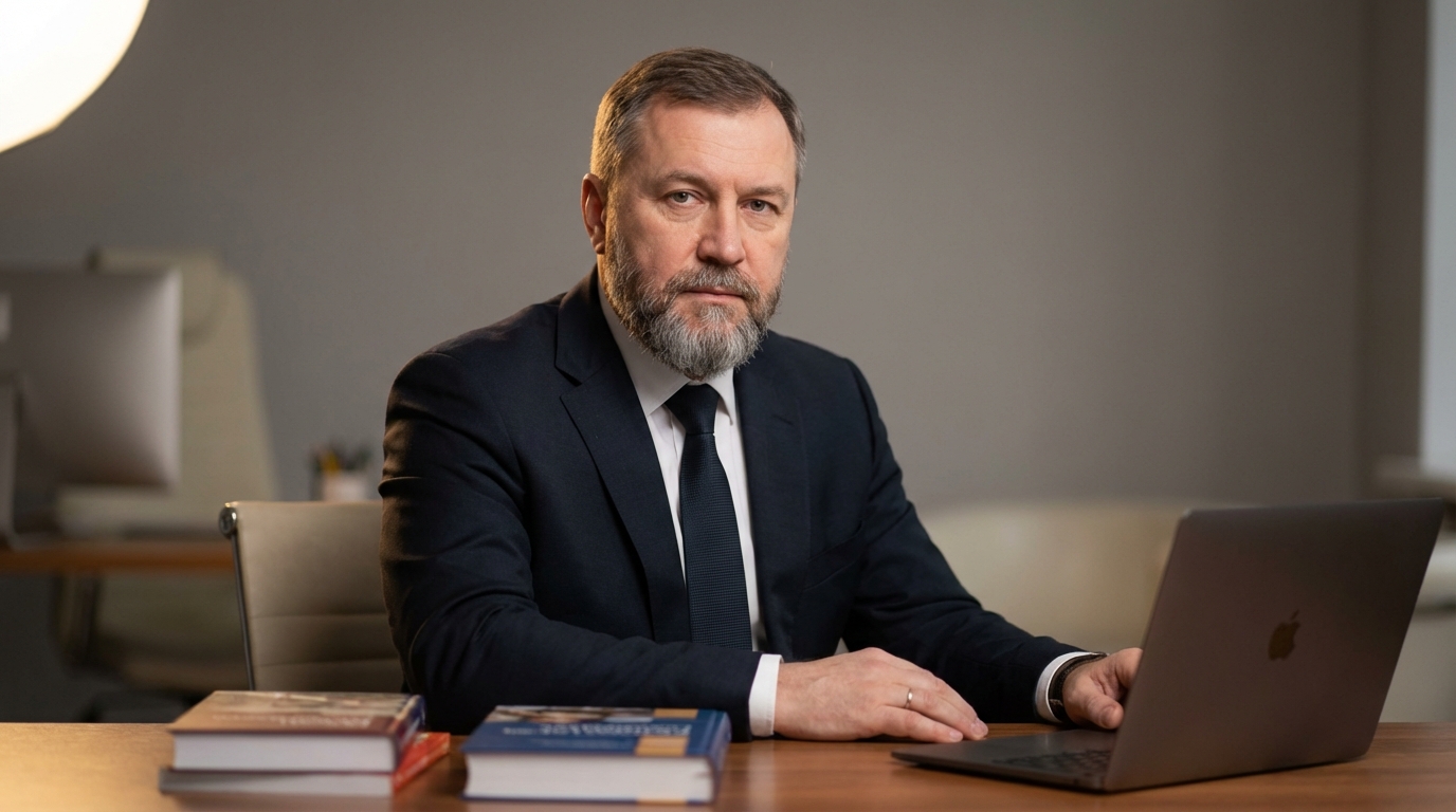 Дмитрий Николаевич Беркут — портрет автора в студии, средних лет, с бородой и профессиональным видом