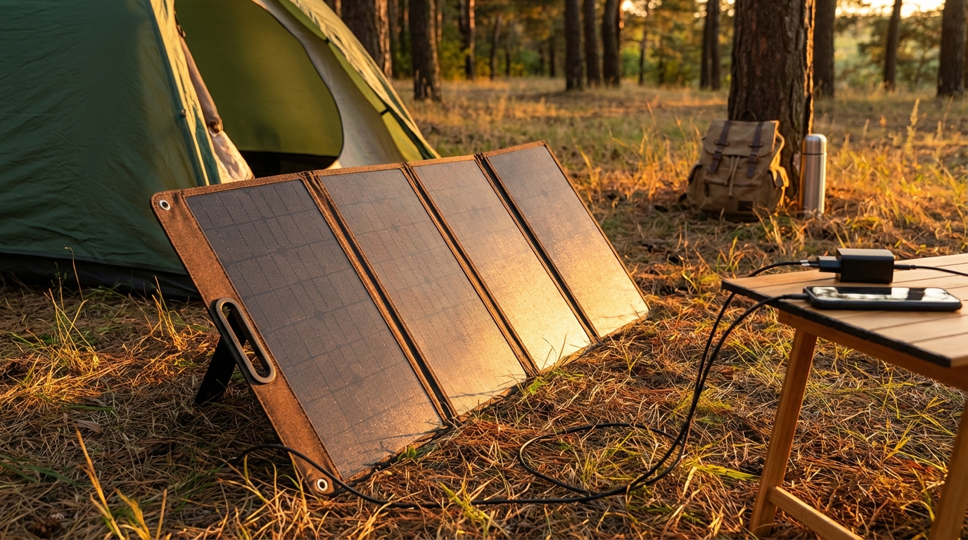 Портативная солнечная панель в использовании на кемпинге