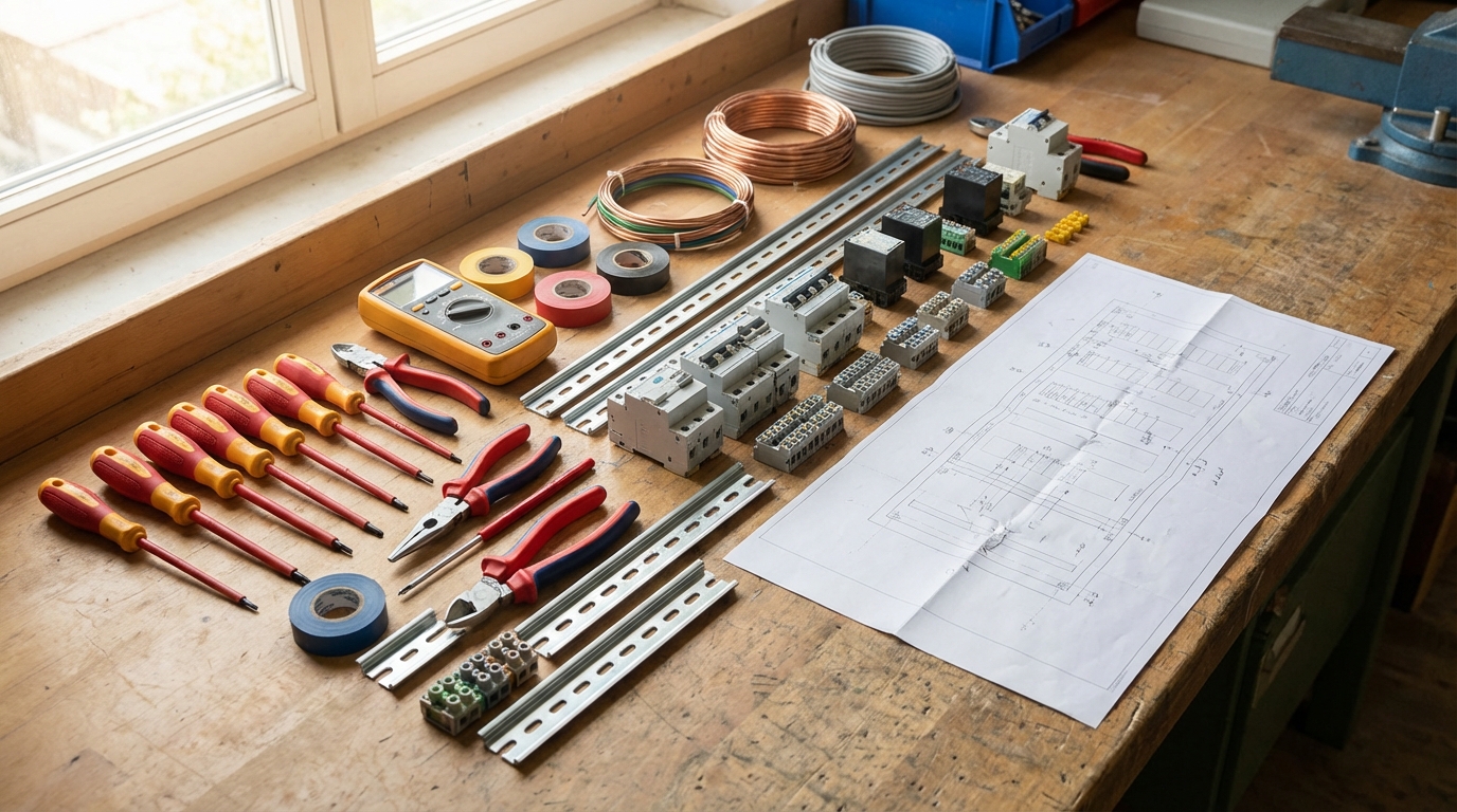Подготовка к сборке распределительного щита: инструменты и схема