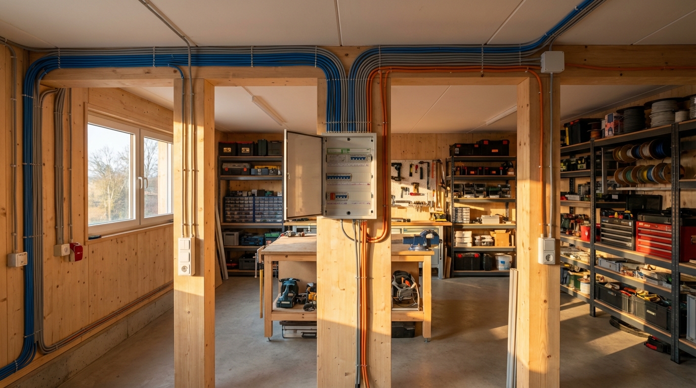 Схема проектирования электропроводки в гараже для мастерской