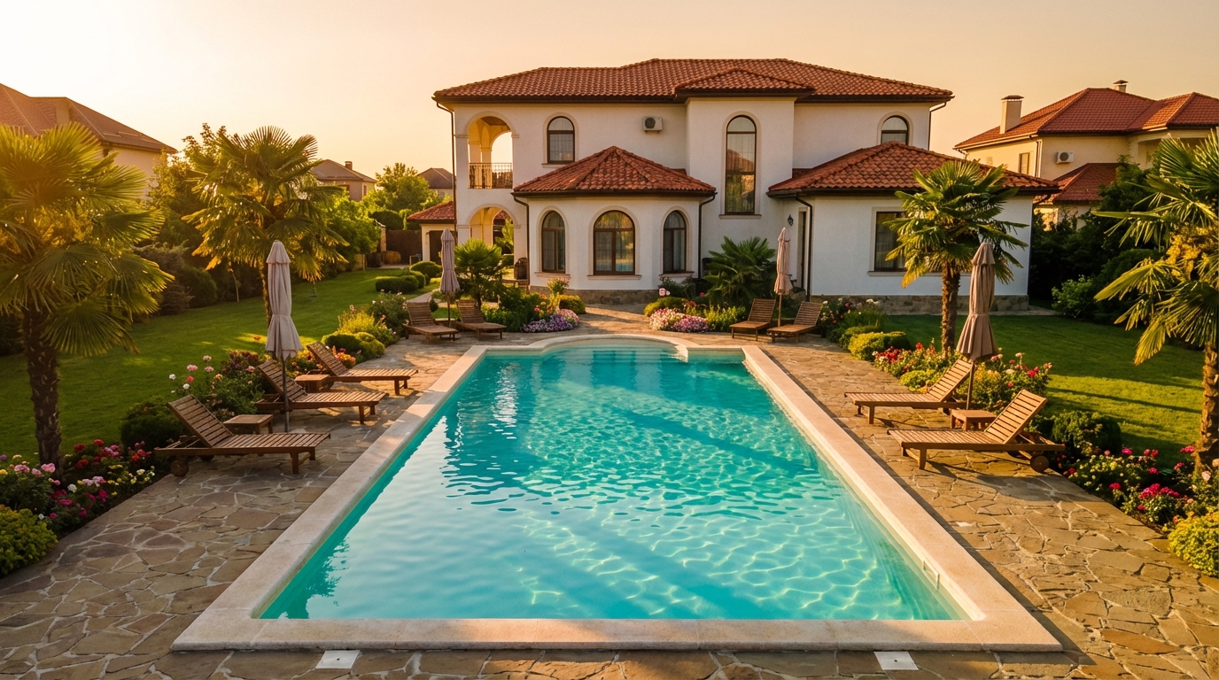 Классический бассейн на загородном участке в Краснодаре