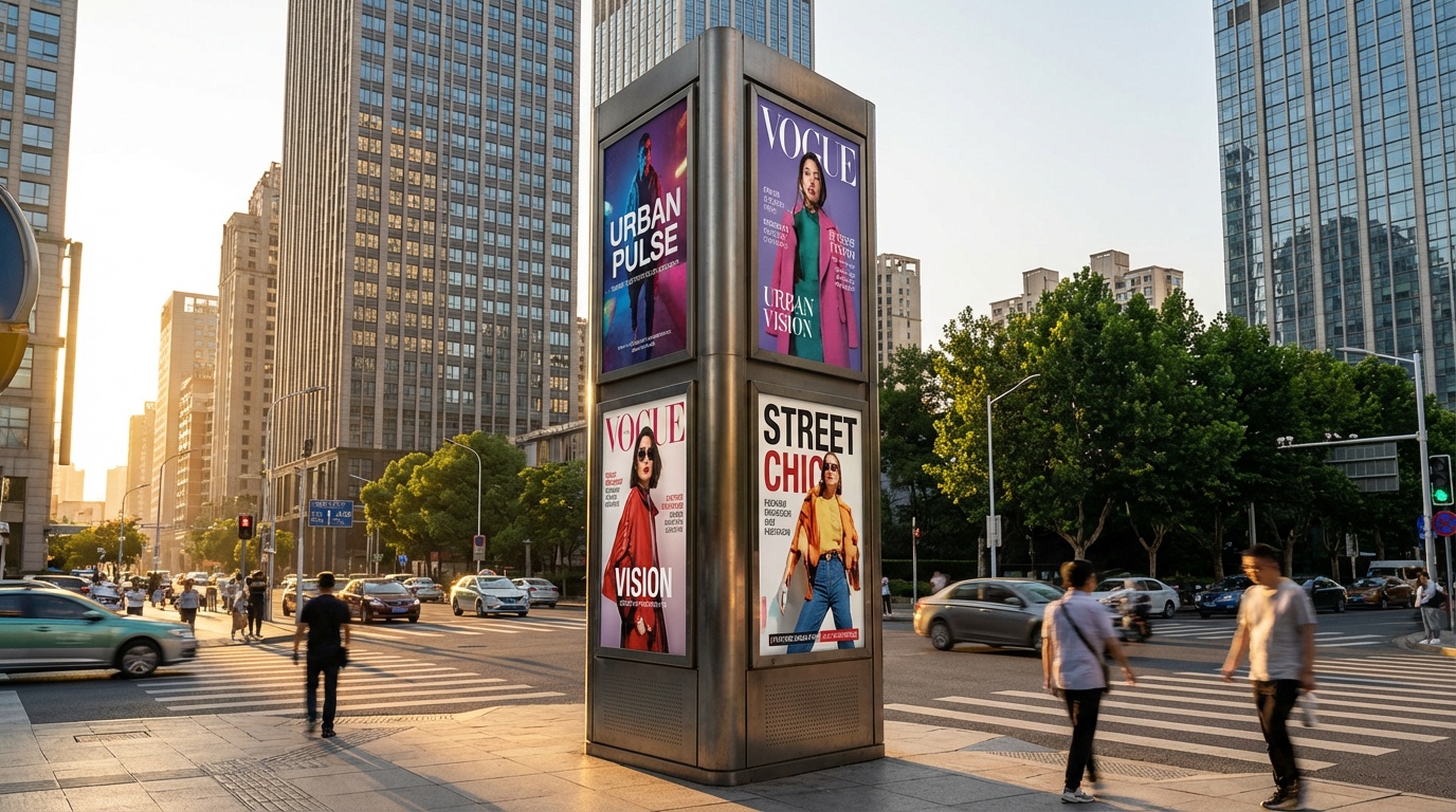 Пилларная рекламная конструкция в городской среде