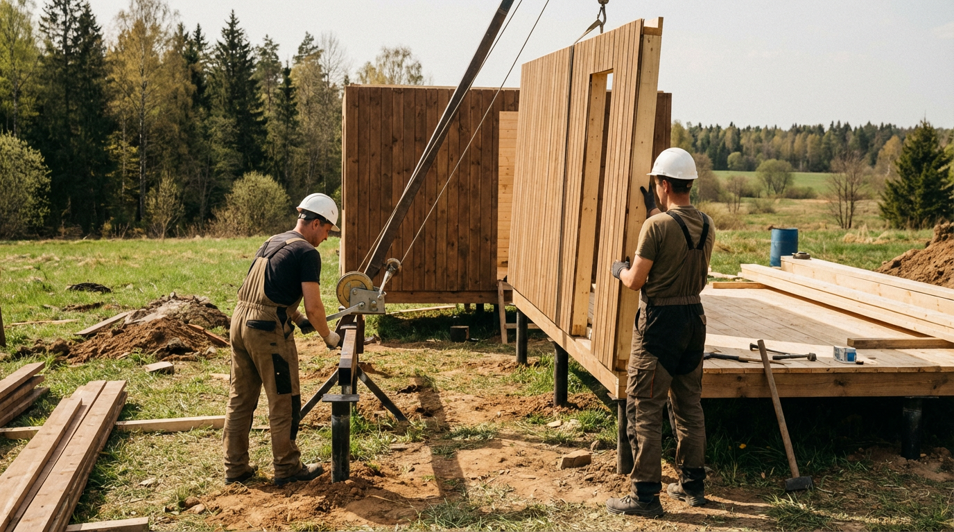 Монтаж бытовки на фундаменте для бани