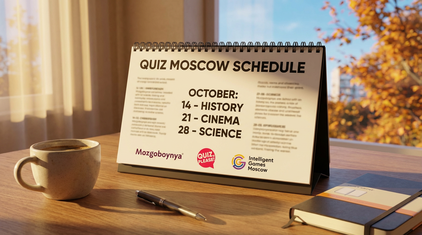 Пример календаря квизов в Москве с датами и темами игtrue