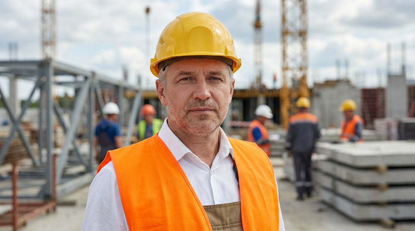 Дмитрий Козлов — портрет автора в профессиональной среде на строительной площадке