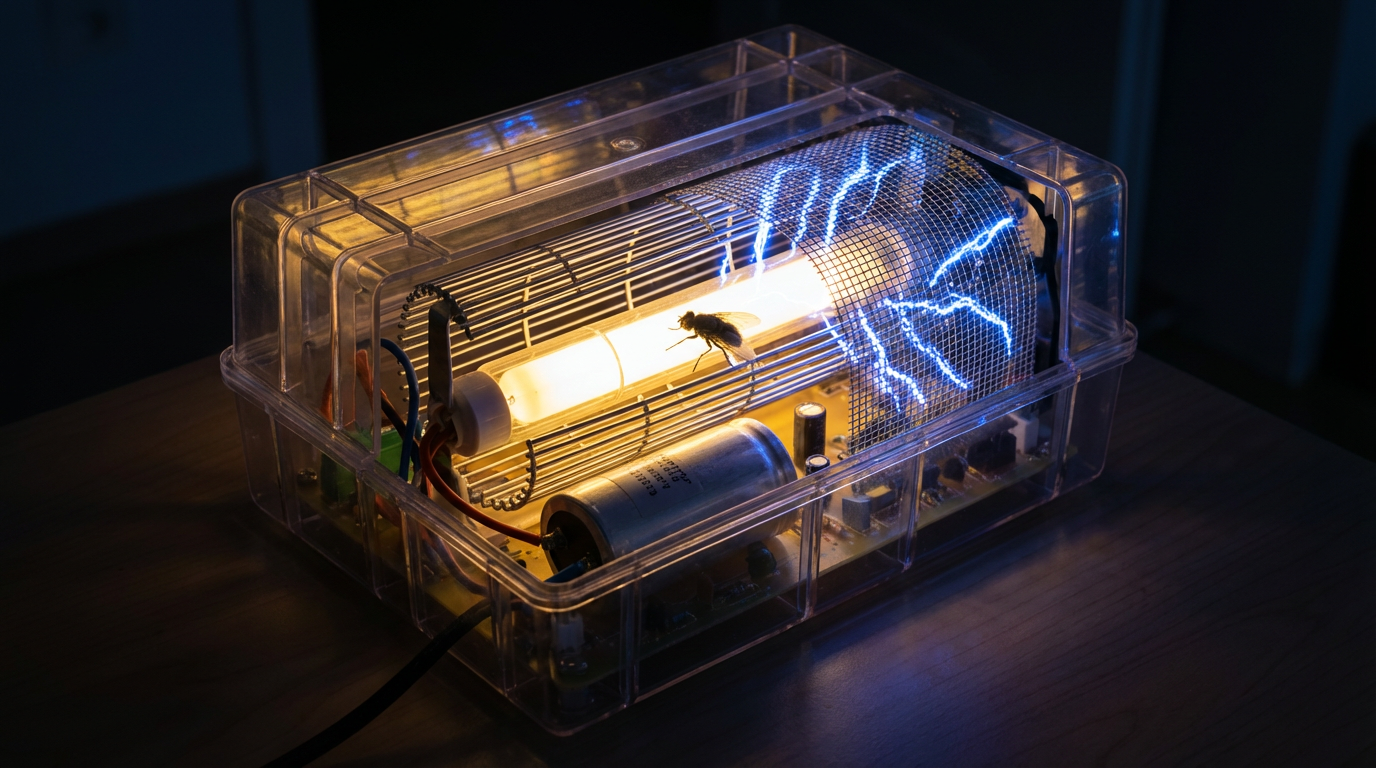Схематическое изображение принципа работы электрической ловушки от насекомых