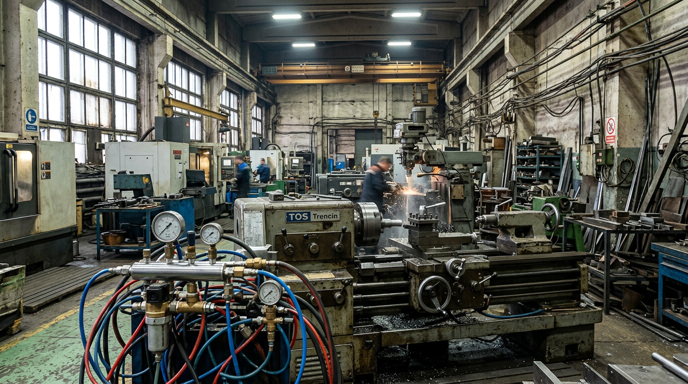 Металлообрабатывающий цех с подключенными пневмораспределителями