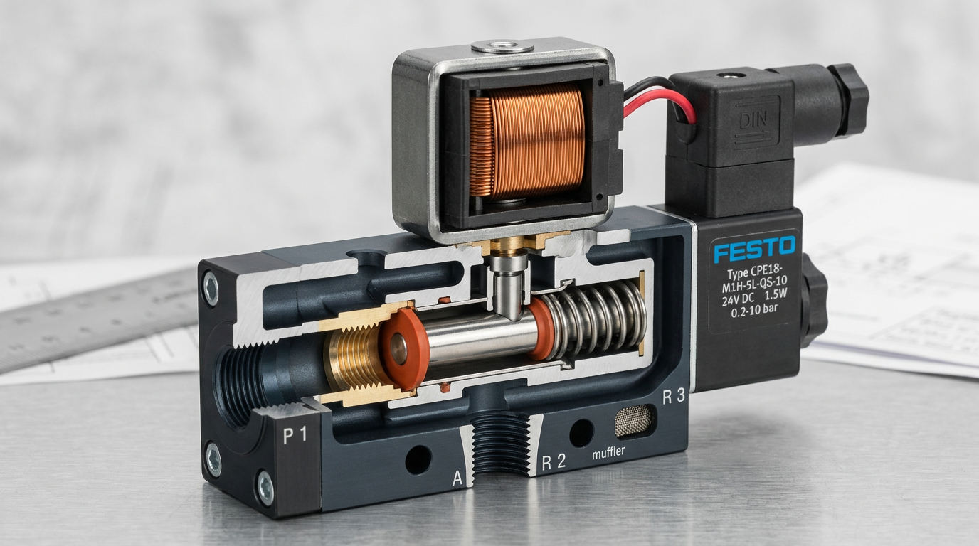 Схема устройства соленоидного клапана для пневматики