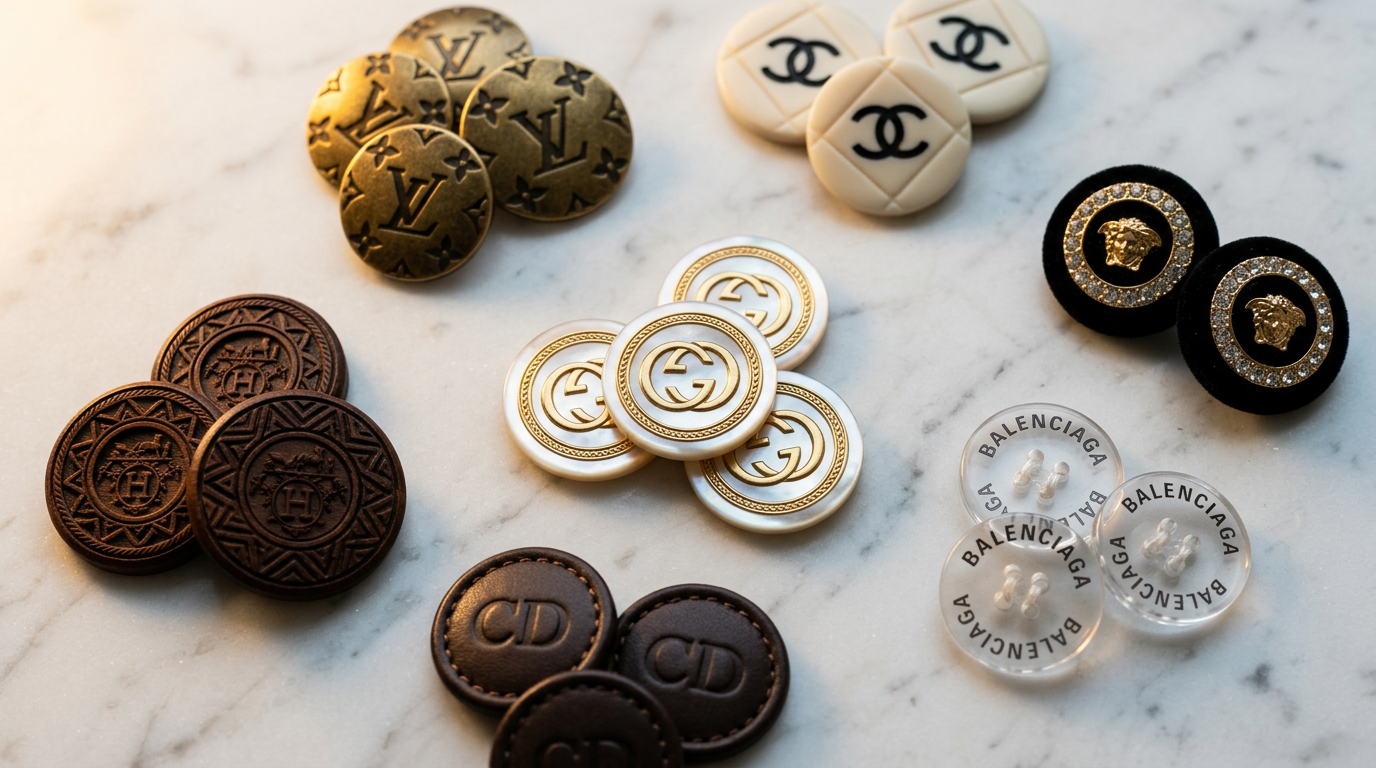Различные виды пуговиц в стиле известных брендов