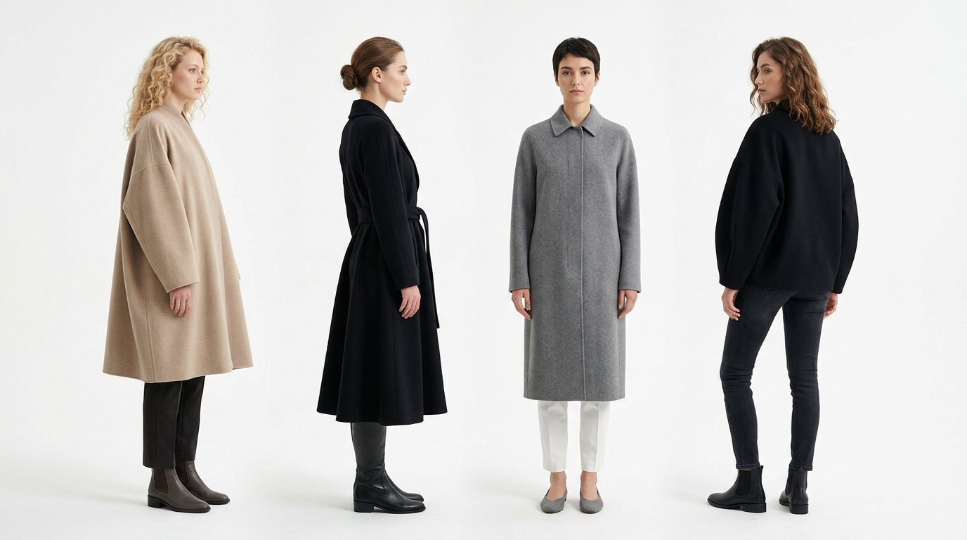Разные силуэты женских кашемировых пальто на моделях