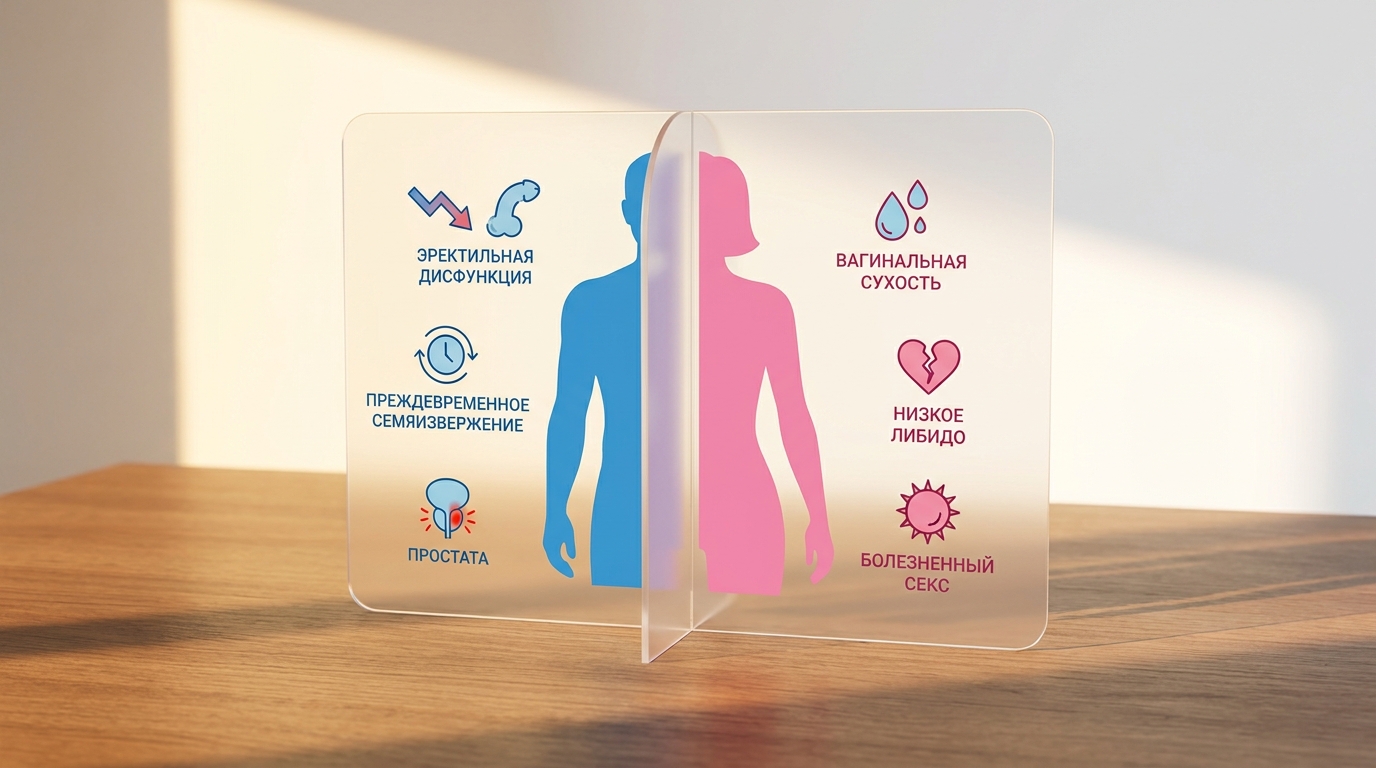 Инфографика распространенных сексуальных проблем у мужчин и женщин