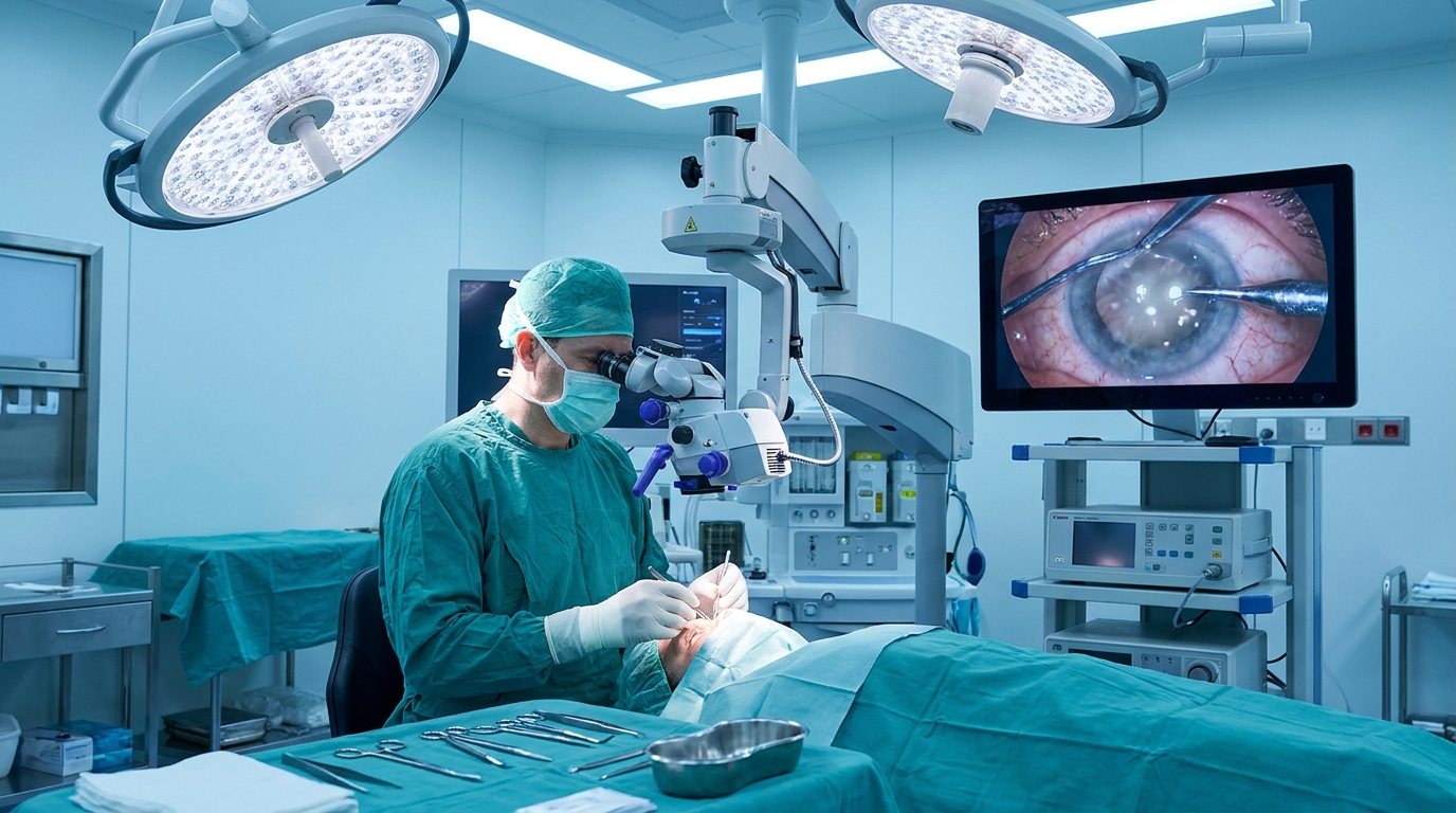 Хирургическая операция по замене хрусталика глаза при катаракте в современной клинике