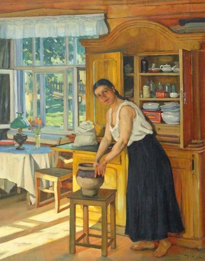 Утро в деревне. Хозяйка. Портрет Клавдии Алексеевны Юон, 1920-е.jpg