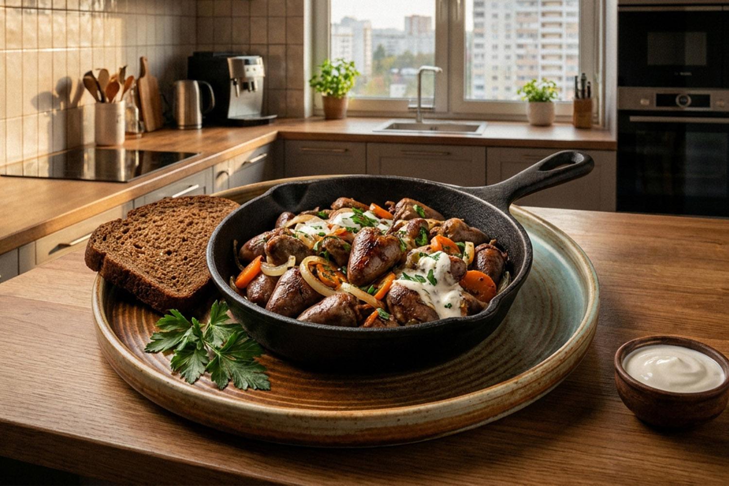 Сочные куриные сердечки в сметанном соусе: простой и вкусный рецепт